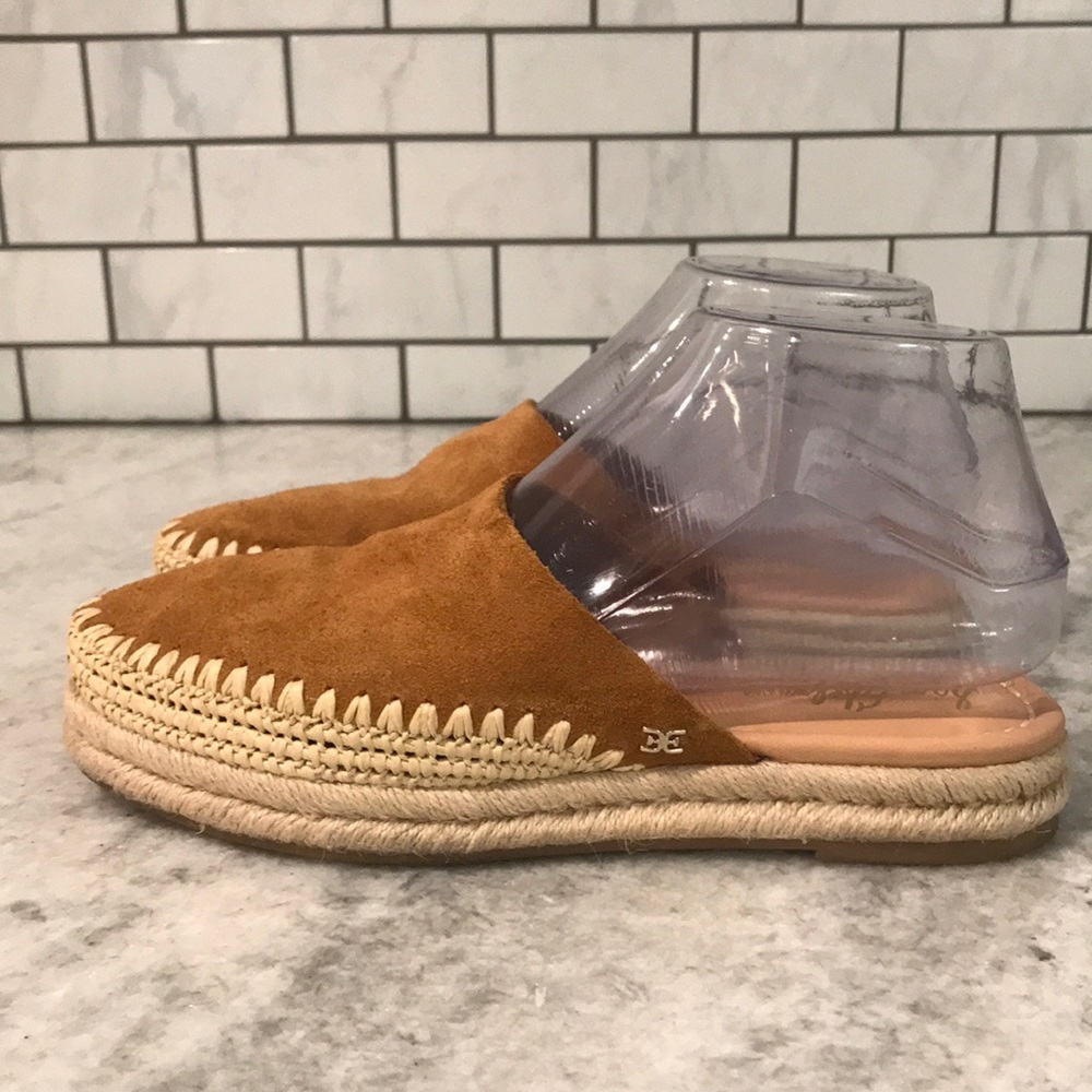 Sam Edleman Austin Mules Womens Size 6 Brown Caramel Suede Leather Espadrille